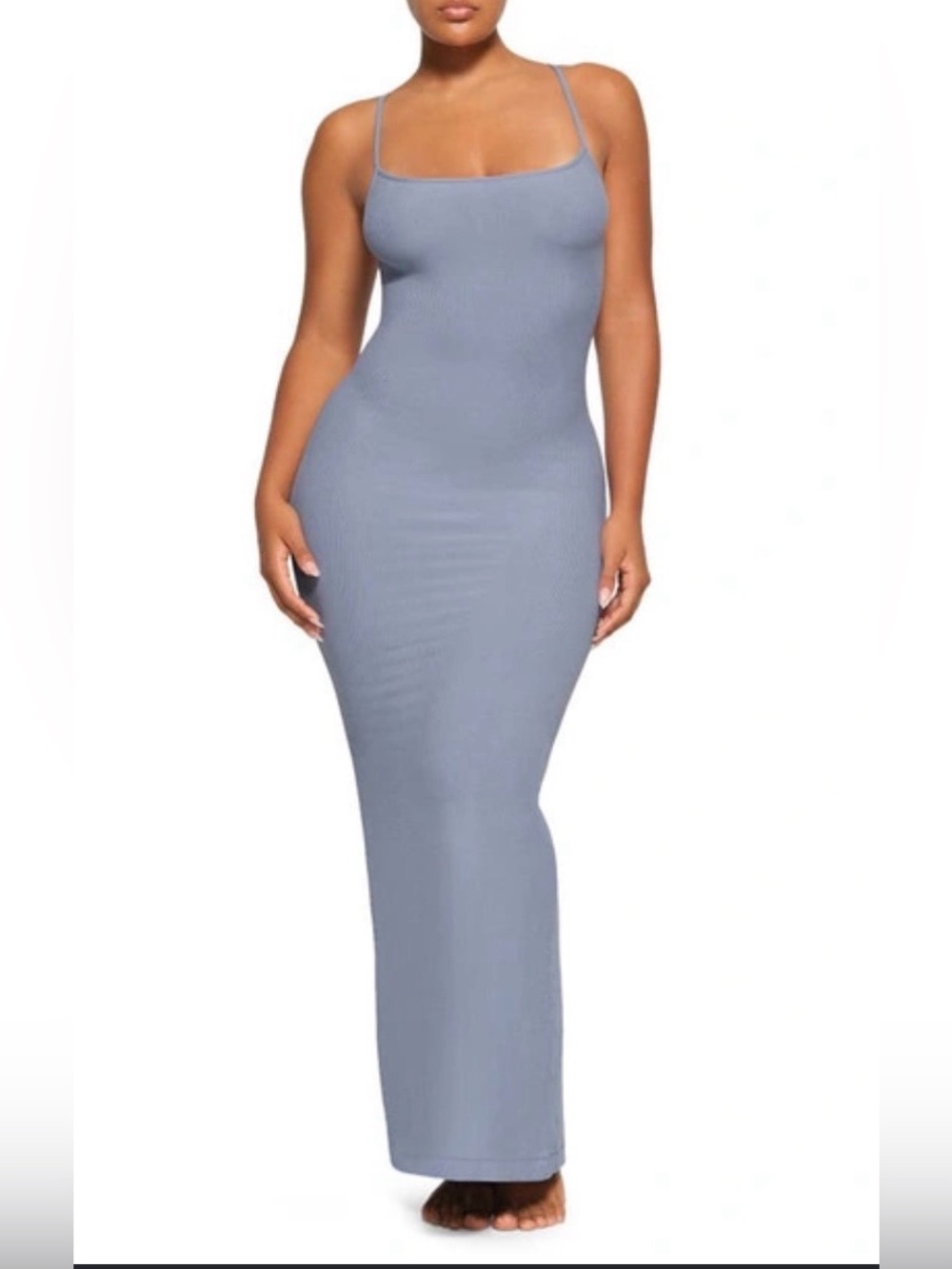 Skims Soft Lounge Slip Dress Light Blue -  Grey, Slate? Ribbed Bodycon 3X